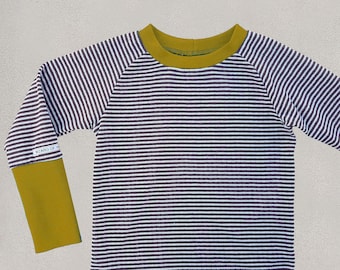 Retro organic striped shirt brown-mustard yellow stripes old school / long cuffs (Gots)