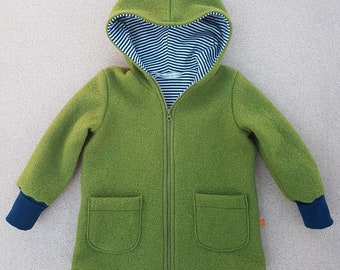 Walk jacket or walk coat, pointed jacket, virgin wool walk, olive-green-blue