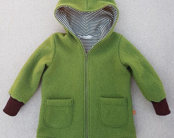 Walk jacket or walk coat, pointed jacket, virgin wool walk, olive-green-blue