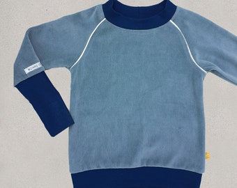 Retro velor sweater smoky blue & dark blue old school / long cuffs