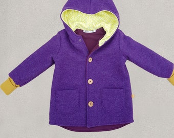 Walk jacket or walk coat zip jacket virgin wool Walk purple mustard yellow trees