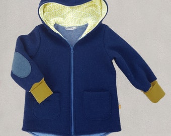 Walk jacket or walk coat pointed jacket virgin wool walk dark blue - smoke blue - mustard tree