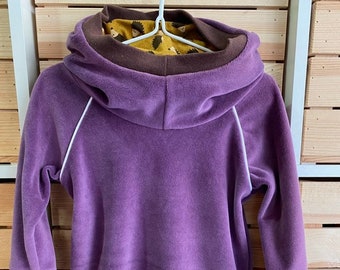 Retro Nicki Zipfel-Pullover Hoodie paars violet & bruin, egelmosterd