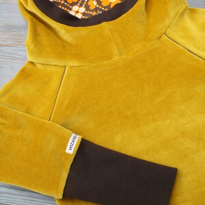 Retro Nicki Zipfel-Pullover Hoodie senf-gelb braun orange Kleeblätter Bild 2