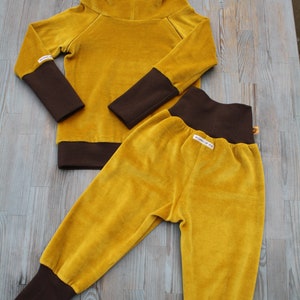 Retro Nicki Zipfel-Pullover Hoodie senf-gelb braun orange Kleeblätter Bild 4