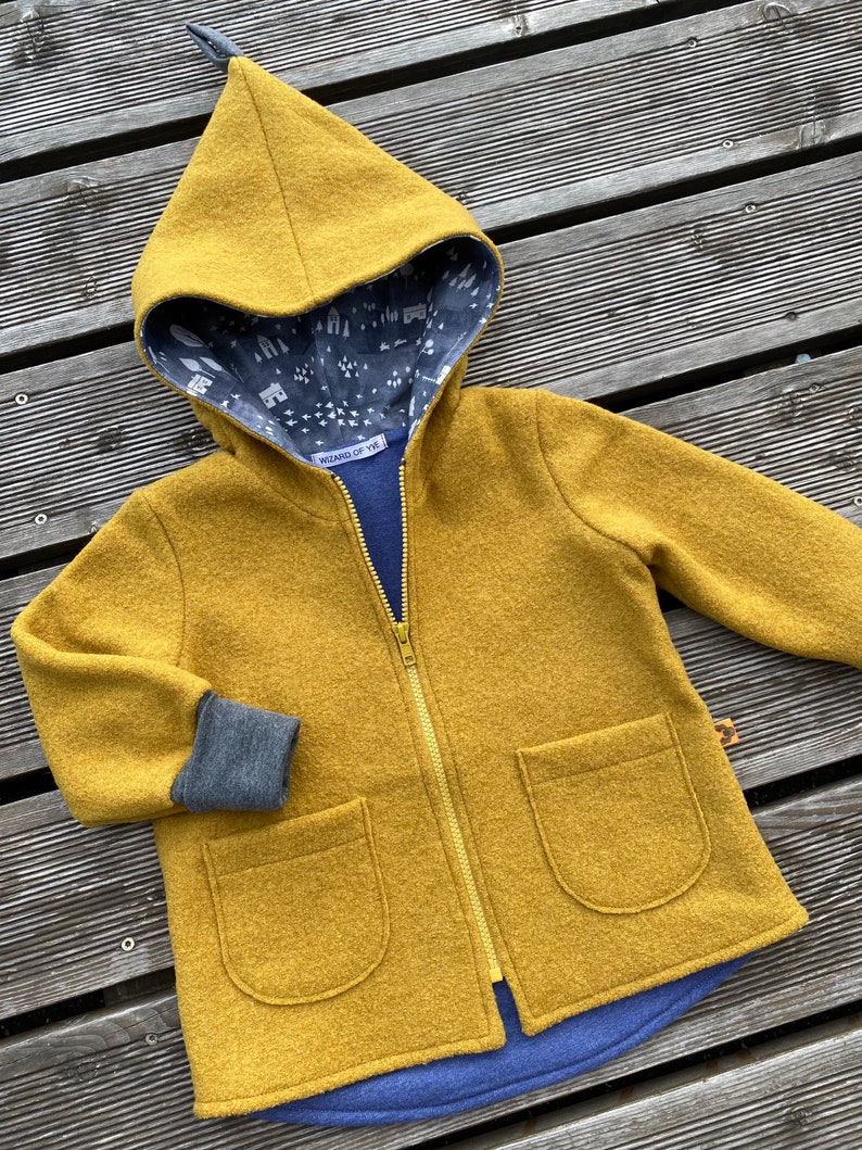 Whale Jacket or Coat Zipfel Jacket Virgin Wool Walk Mustard Yellow Grey Winter Forest image 3