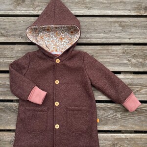 Walkjacke oder Walkmantel Zipfel-Jacke Schurwolle Walk Braun & Altrosa, Rosé, Erdtöne, Blumen zart Bild 7