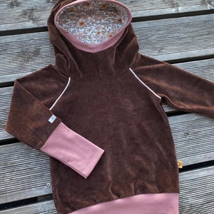 Retro Nicki Zipfel pullover hoodie brown & dusky pink, earth tones, flowers delicate image 5
