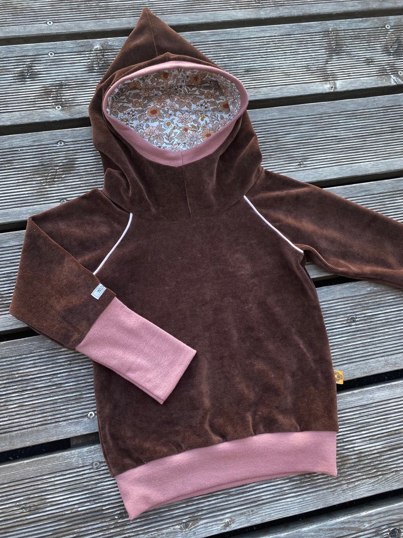 Retro Nicki Zipfel pullover hoodie brown & dusky pink, earth tones, flowers delicate image 5