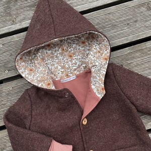 Walkjacke oder Walkmantel Zipfel-Jacke Schurwolle Walk Braun & Altrosa, Rosé, Erdtöne, Blumen zart Bild 6