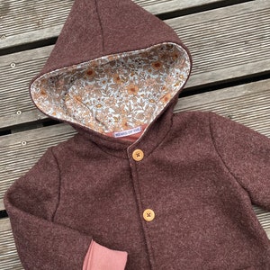 Walkjacke oder Walkmantel Zipfel-Jacke Schurwolle Walk Braun & Altrosa, Rosé, Erdtöne, Blumen zart Bild 5