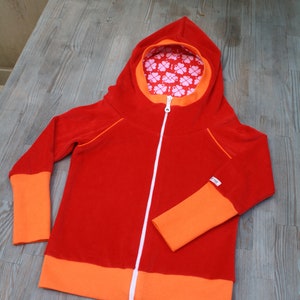 Retro Nicki Zipfel-Jacke Hoodie rot-orange Kleeblätter Bild 1