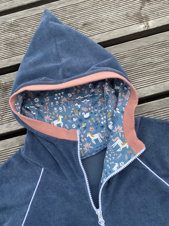 Retro Terry Cloth Tip Hooded Jacket Hoodie Smoke Blue Blue - Etsy