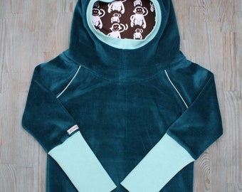 Retro Nicki Zipfel pullover hoodie dark petrol - blue - monkeys