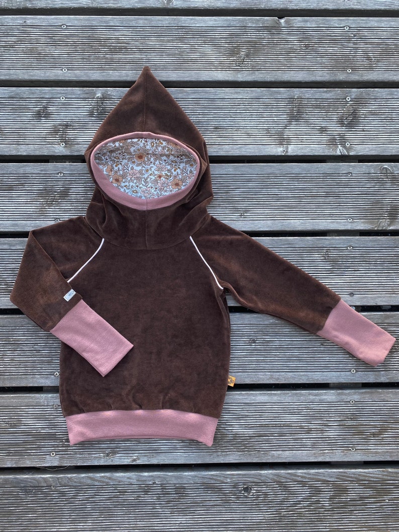 Retro Nicki Zipfel pullover hoodie brown & dusky pink, earth tones, flowers delicate image 2