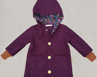 Walkjacke oder Walkmantel Zipfel-Jacke Schurwolle Walk dunkle Beere-Aubergine-Rost