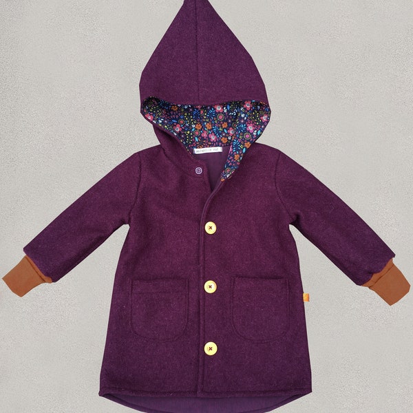 Walkjacke oder Walkmantel Zipfel-Jacke Schurwolle Walk dunkle Beere-Aubergine-Rost