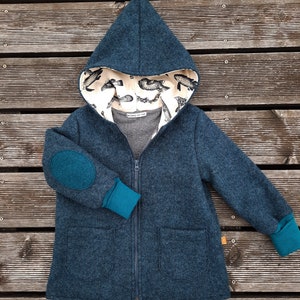 Walk jacket or walk coat, pointed jacket, new wool, dark petrol grey fish