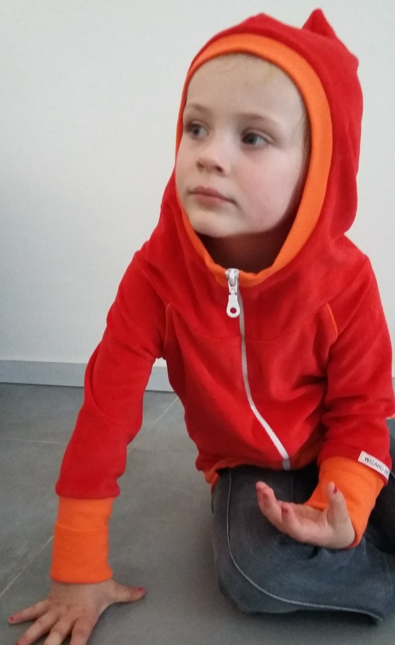 Retro Nicki Zipfel-Jacke Hoodie rot-orange Kleeblätter Bild 3