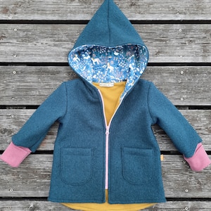 NEU! Walkjacke oder Walkmantel Zipfel-Jacke Schurwolle Walk Pferde Kobalt-Blau & Senf-Altrosa
