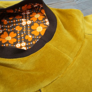 Retro Nicki Zipfel-Pullover Hoodie senf-gelb braun orange Kleeblätter Bild 3