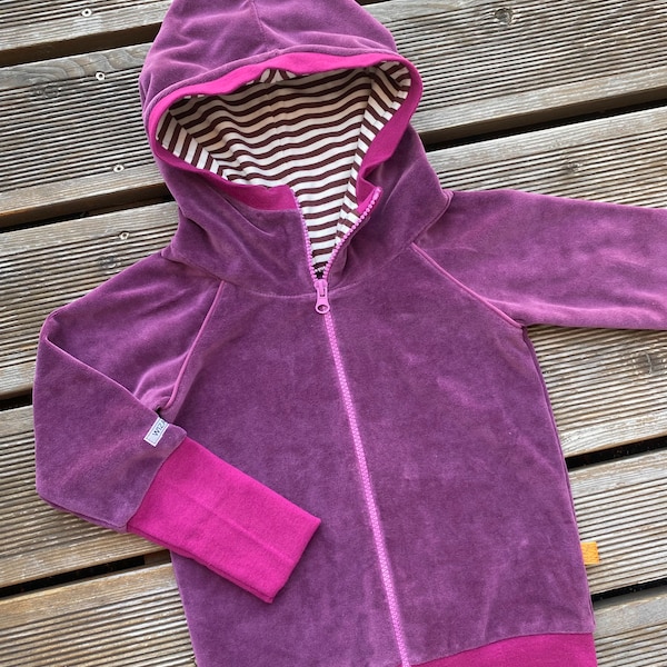 Retro Nicki Zipfel Kapuzenjacke Hoodie Violett lila  - Pink Fuchsia Streifen