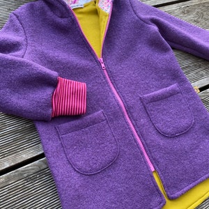 Walk jacket or walk coat pointed jacket virgin wool walk purple-violet mustard / pink & unicorns image 4