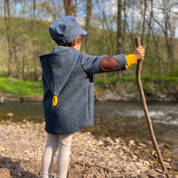 Walk jacket pointed jacket virgin wool walk dark petrol melange mustard yellow stripes