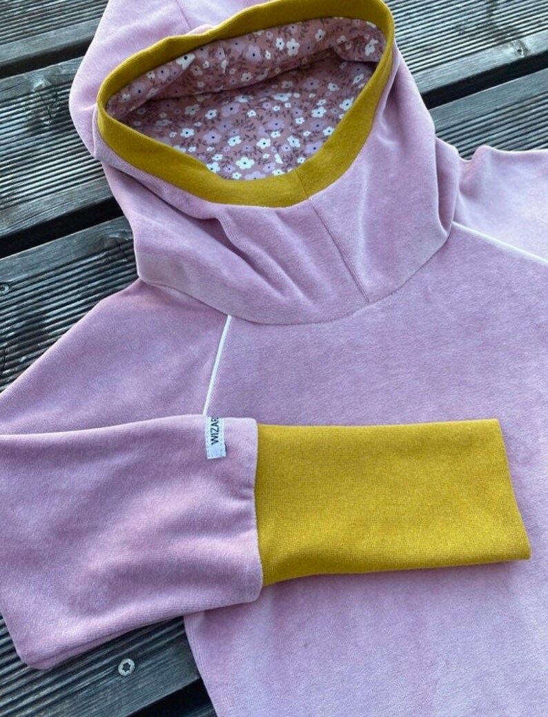 Retro Nicki Pointed Dress Long Hoodie Old Pink & Mustard Delicate Flowers image 3