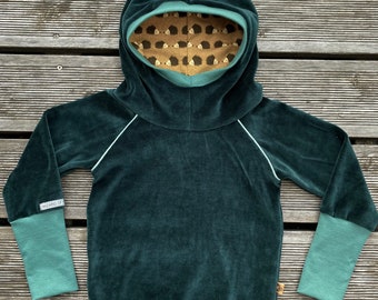 Retro Nicki Zipfel-Pullover Hoodie Emerald Green & Hedgehog Mustard Yellow (Petrol)