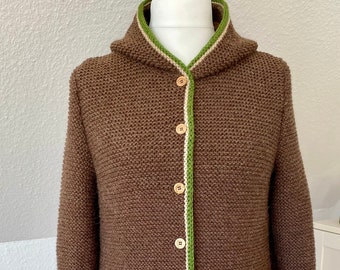 Hand-knitted traditional jacket with hood made of pure wool and alpaca - in your desired color and size