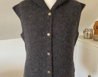 Hand-knitted vest with hood made of pure new wool-alpaca mix - in anthracite