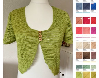 Crochet vest, bolero in light green made of pure cotton, size M - also in your size and desired color