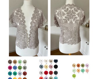 Crochet jacket, bolero - pure cotton with viscose - in your size and your desired color