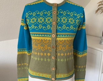 Handgestrickte Fair Isle-Jacke aus reiner Baumwolle - Modell in S/M oder in Deiner Größe und Farbzusammenstellung