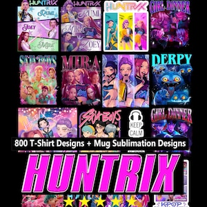 800 Kpop Demon Hunter Sublimation Designs PNG Bundle | T-Shirt & Mug Graphics | Dark Fantasy Anime Style | Instant Download