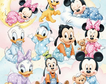 Baby Mickey and Friends Clipart Pack - Images of baby Mickey and Minnie - Cartoon designs for baby's room in PNG format.
