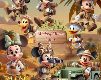 Mickey Mouse Safari Clipart - Art for Sublimation - Printing for Children's Party Supplies - Mickey Mouse PNG - Safari Clipart