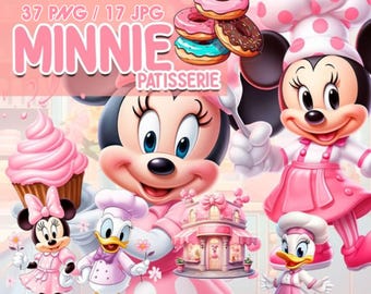 Paquete de ilustraciones de Minnie Mouse Baker - Pastelería de Minnie - Minnie Mouse adorable - Arte para decorar fiestas infantiles