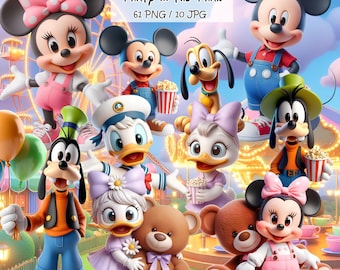 Mickey Mouse and Friends at the Park - Mickey Clipart - Minnie, Daisy, Mickey, Goofy and Donald Duck in PNG - Artwork for Sublimation