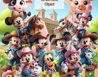 Mickey and Minnie on the Farm Clipart - Disney Farm - Mickey the Farmer - Minnie the Farmer - Artwork for Printing and Sublimation.
