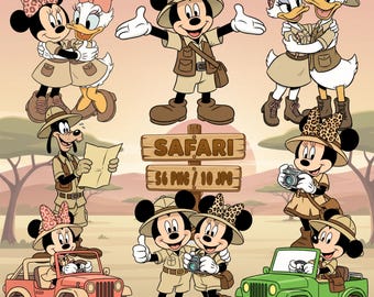 Mickey Mouse Safari Watercolor Clipart PNG - Disney Safari PNG - Safari Clipart - Art for Sublimation and Crafts - Party Decoration