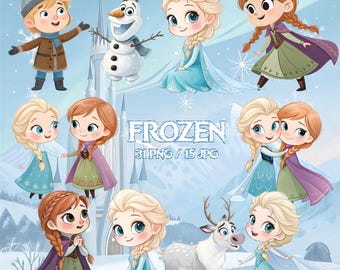 Lindo Clipart PNG de Acuarela Frozen - Fiesta Infantil de Acuarela Frozen - Elsa, Anna y Olaf - Linda Fiesta Infantil Frozen - Personajes y Paisajes
