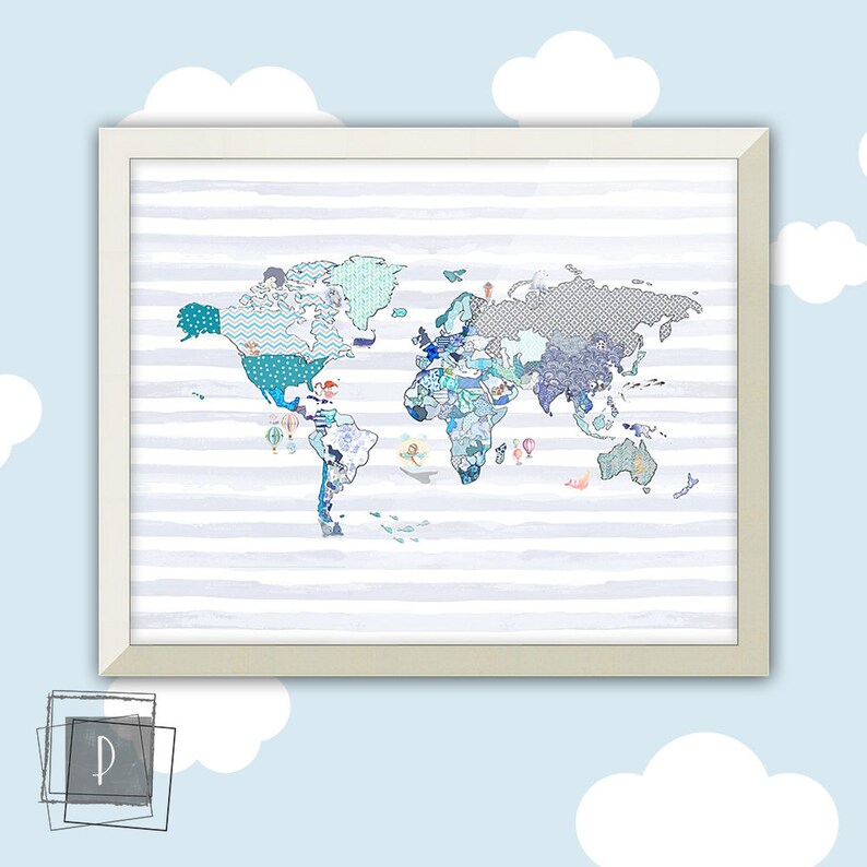 Kids Poster With World Map With Animals Print Nursery World - Etsy