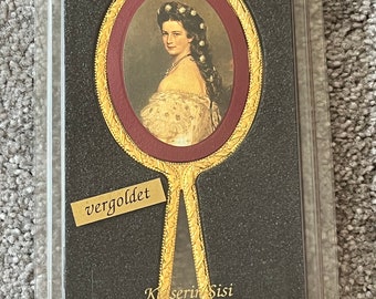Petit miroir à main plaqué or Sissi Sisi Sissy Impératrice Elisabeth vintage rare
