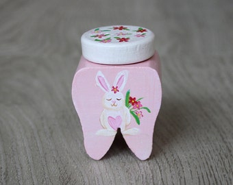 Milk tooth tin, tooth fairy, hand-painted, personalized, tin with rabbit, tooth tin bunny, letter from the tooth fairy, tooth fairy certificate, certificate