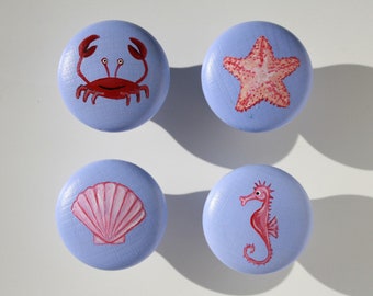 tirador grande para muebles, cómoda, botón para cajón, pintado a mano, pícaro, asa de muebles con estrellas de mar, cangrejo, concha, caballito de mar