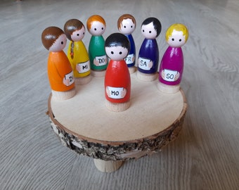 hand-painted weekday gnomes, figures for the seasonal table, peg doll, week elf, week dwarves