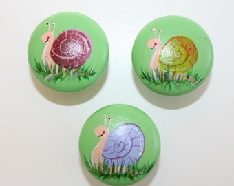 Furniture handle, knob, button, snails, hand-painted set of 3, individual children's room, Spitzbub