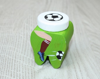 Milk tooth box, tooth fairy, hand-painted, personalized, box with soccer ball, soccer tooth box, letter from the tooth fairy, tooth fairy certificate, certificate